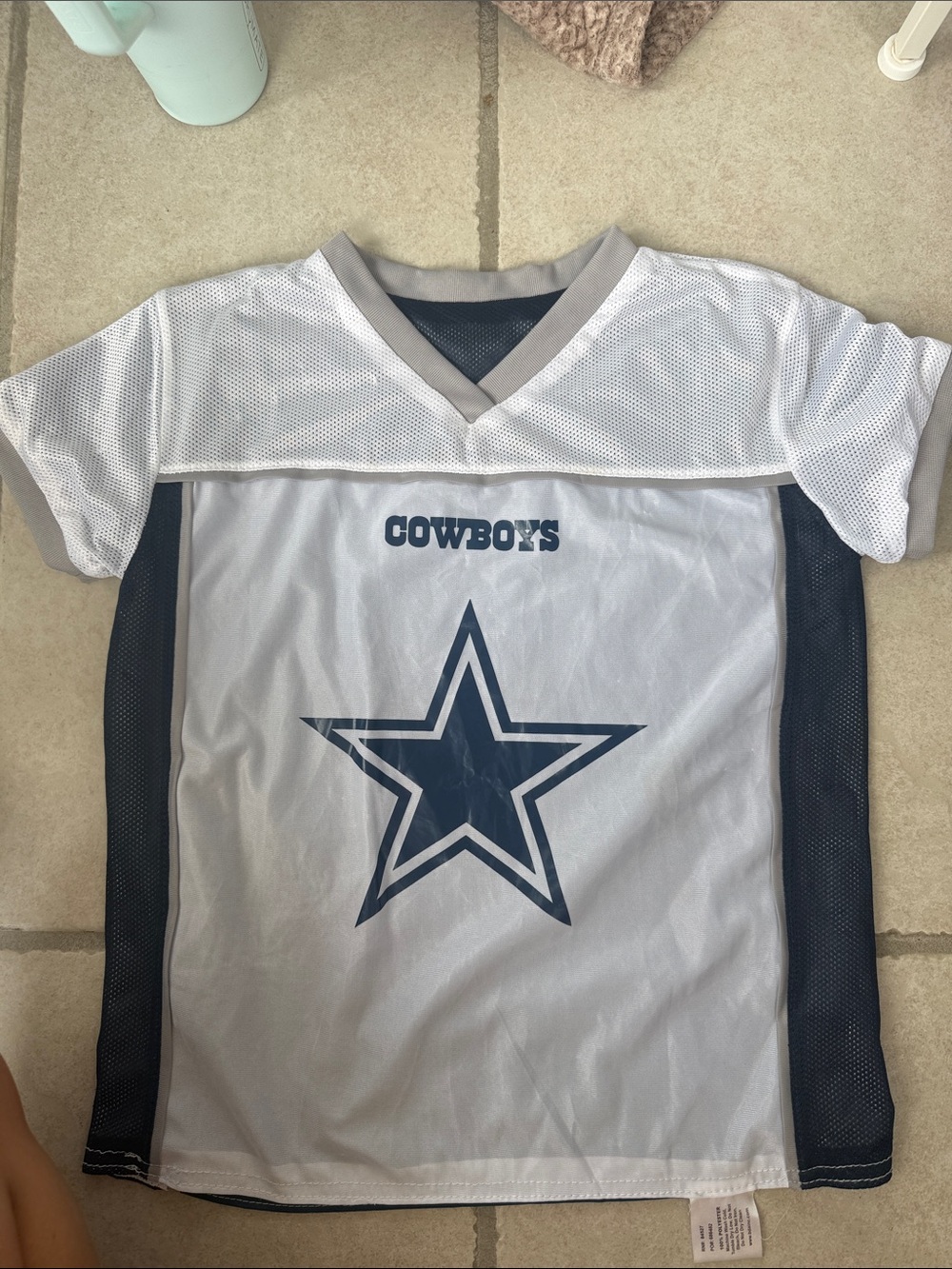 Kids Reversible White and Navy Dallas Cowboy Star Flag Football Jersey